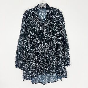 Lisa Bayne Crinkled Cheetah Print Sheer Tunic Buttondown Top Size Large